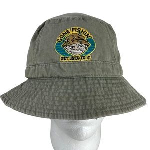 Vintage Gone Fishin’ Get Used To It Bucket Sun Hat L/XL 1990s Funny Gift Summer
